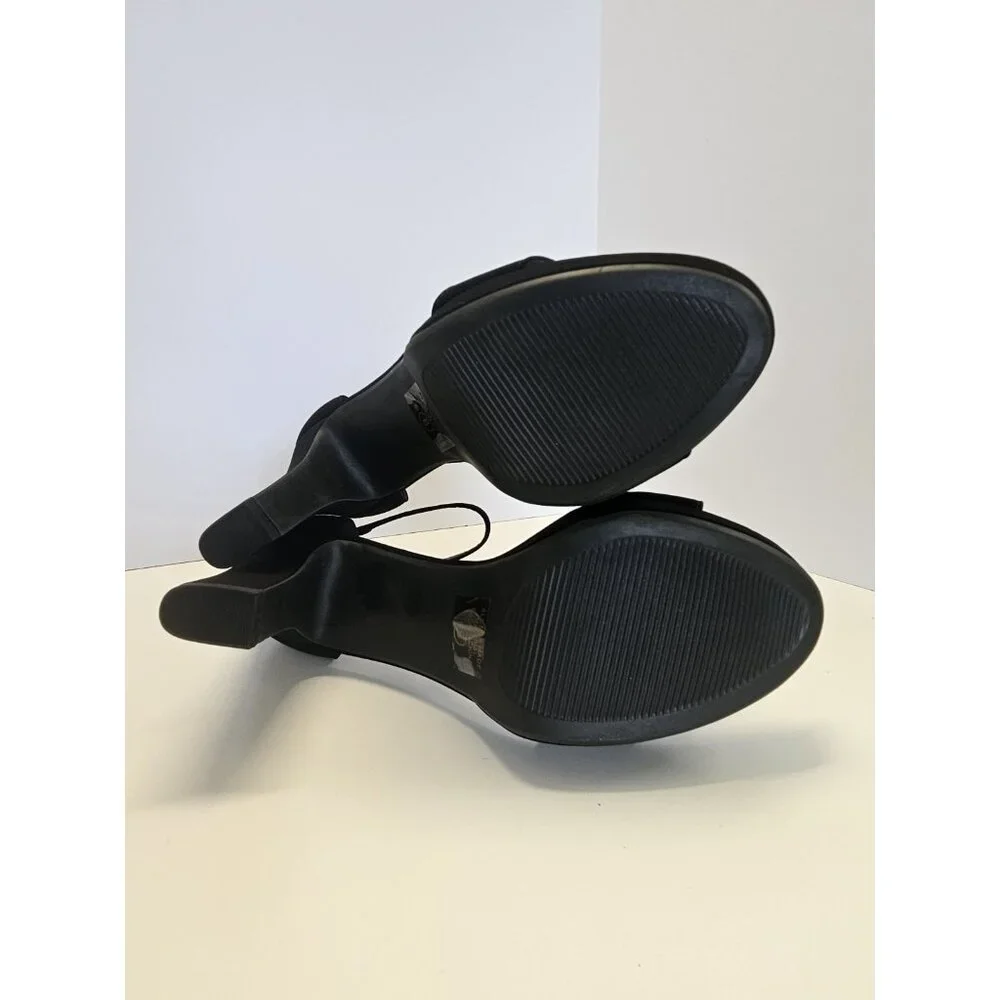 Stylish High Block Heel Women's Size 8 Open Toe Platform Ankle Strap Black Suede